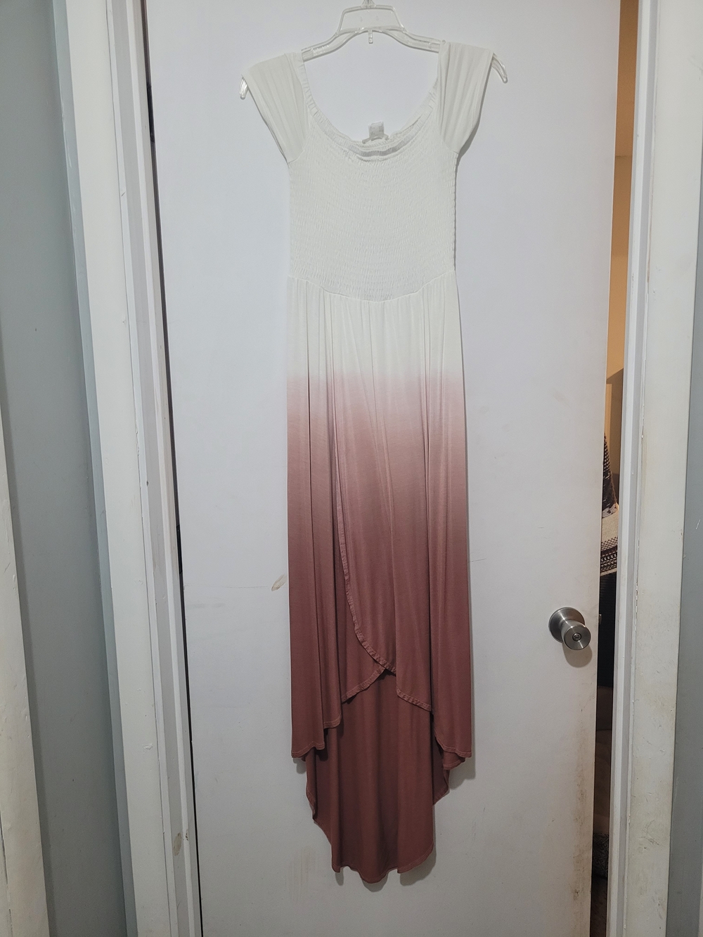 VENUS White to Dusty Rose Ombre Asymmetrical Maxi Dress